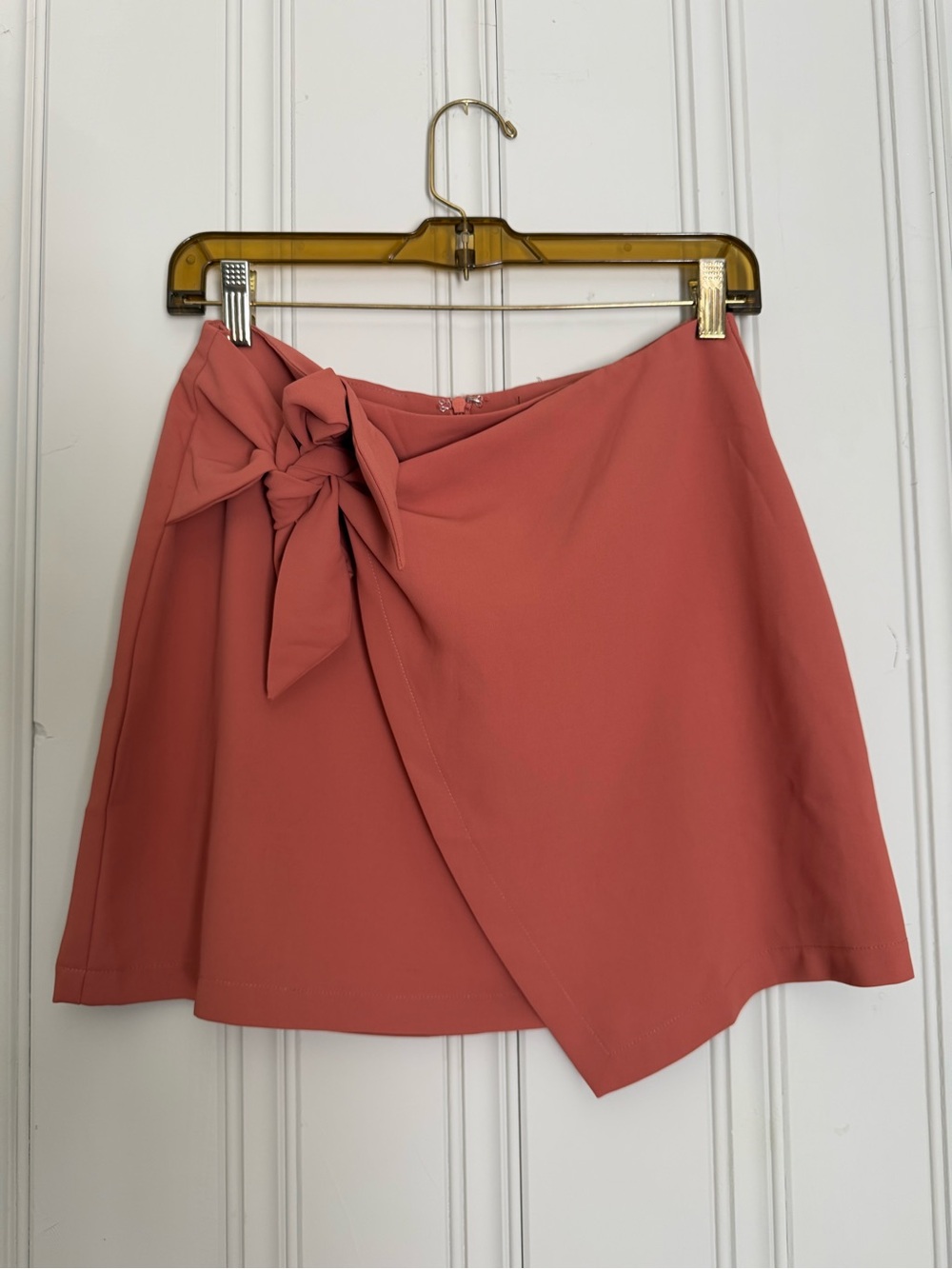 Lulu's Coral Pink Wrap Mini Skirt with Front Bow